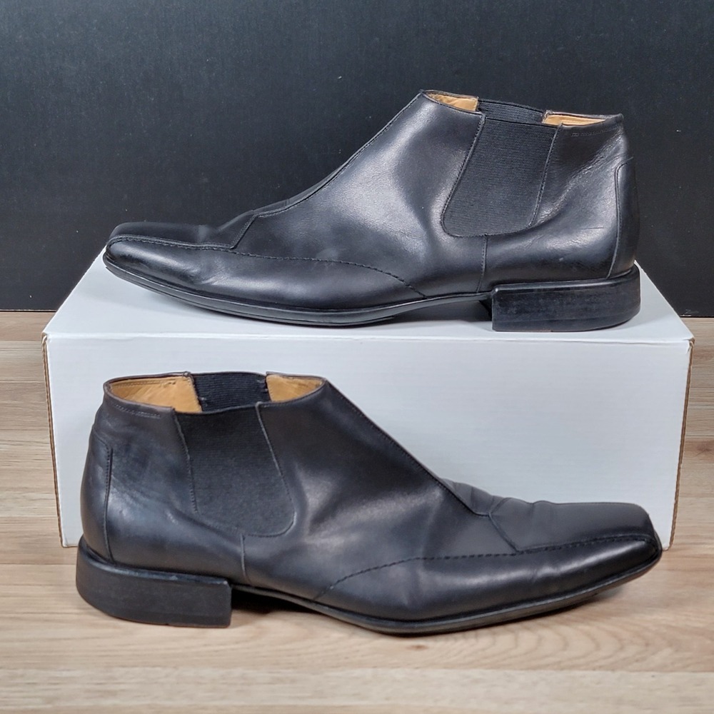 Mezlan Flynn Boots Shoes Mens Size 9 Black Leather Chelsea Ankle Square Toe Shoe